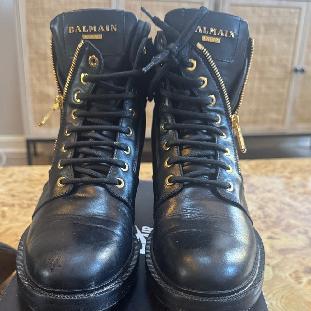 Balmain Black and Gold Leather High-Tops